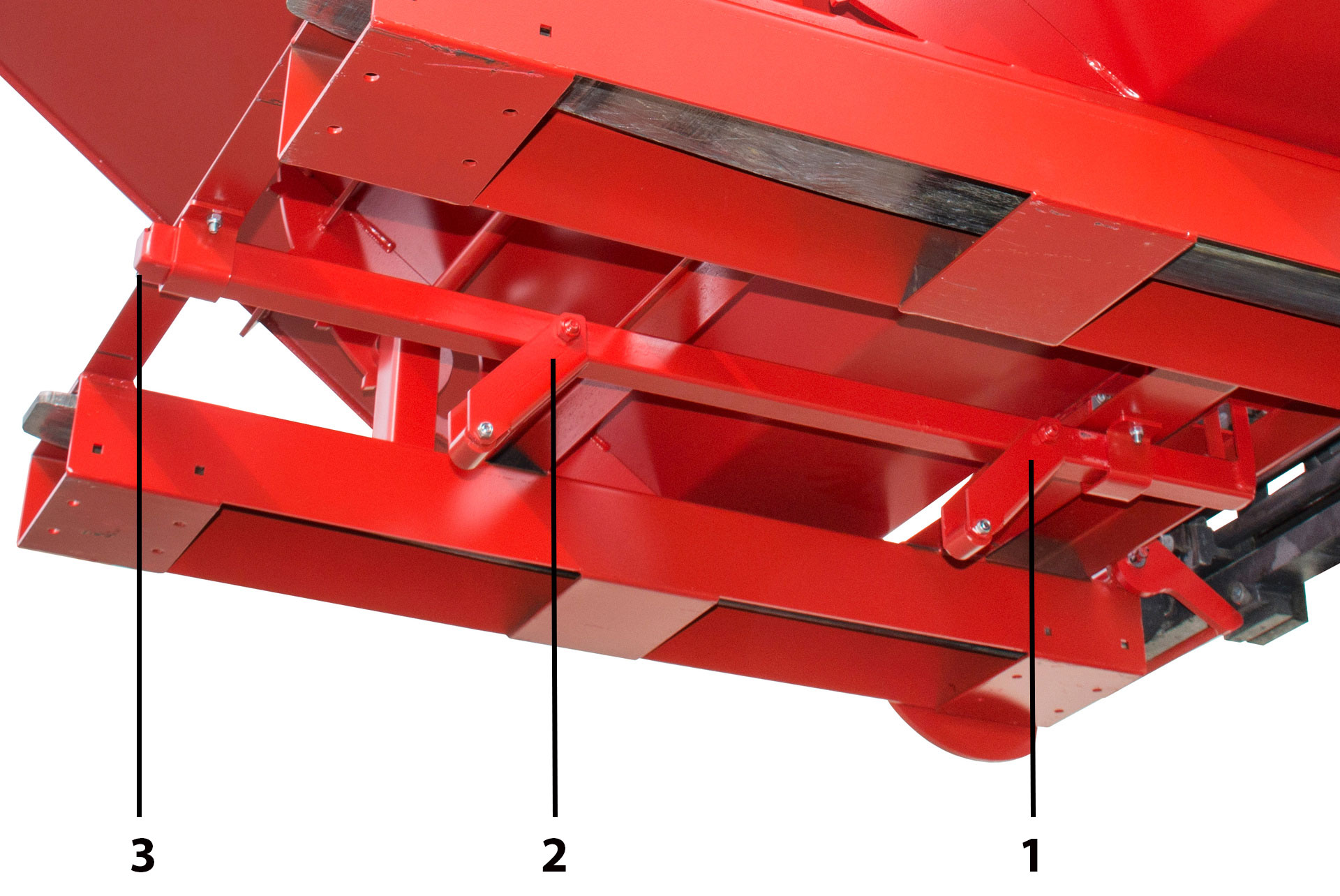 Bauer Anbaugeräte für Gabelstapler automatischer Kippbehälter Typ 4A 600 – 3 automatische Entriegelungspunkte