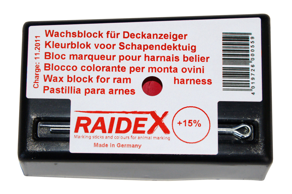 Wachsblock RAIDEX für Tiermarkierung Farbe rot